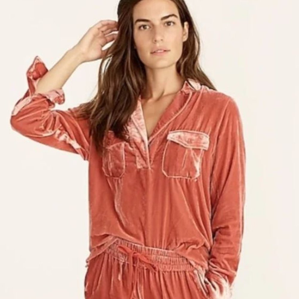 J Crew Velvet Patch-pocket Popover Shirt Burnished Barn Small